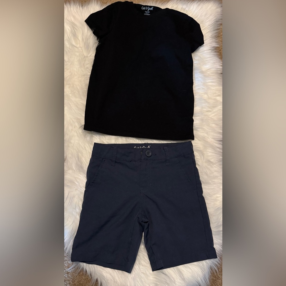 Cat &jack Black T-Shirt and Navy Shorts kids boys children rain